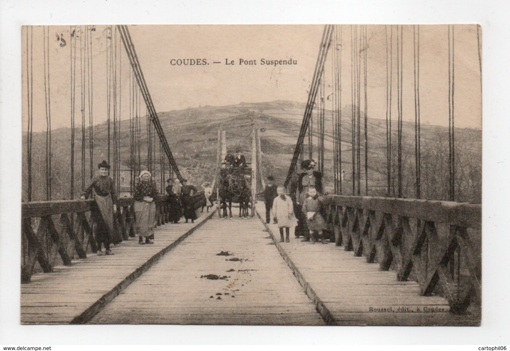 - CPA COUDES (63) - Le Pont Suspendu 1909 (belle Animation) - Edition Roussel - - Autres & Non Classés