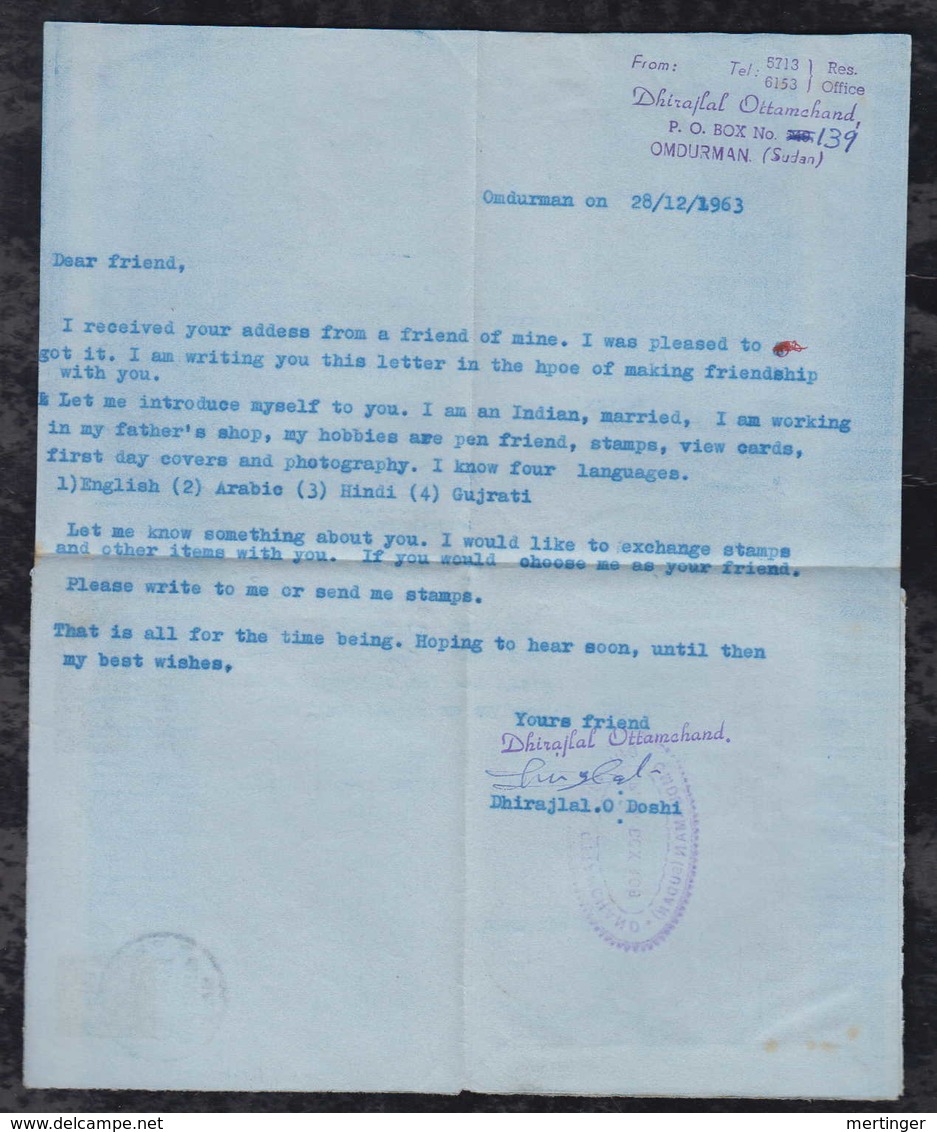 Sudan 1963 Air Letter Aerogramme Stationery 4PT Weaver OMDURMAN To VALENCIA Spain - Sudan (1954-...)