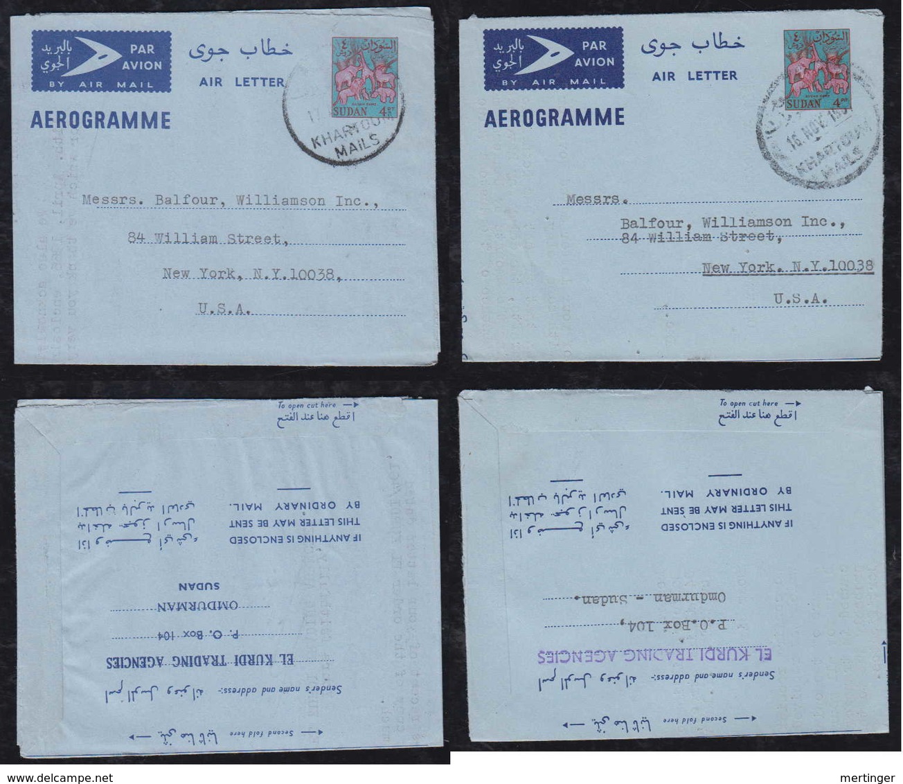 Sudan 1966 + 1967 2 Air Letter Aerogramme Stationery 2 Color Shades 4PT Animals KHARTOUM To NEW YORK USA - Sudan (1954-...)