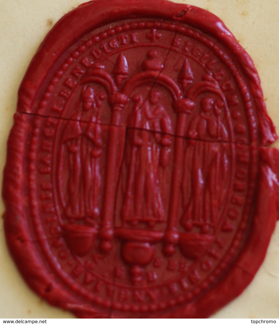 Grand Cachet Cire Religion Inscription En Latin Congregationis Angliae Ordinis Sancti Benedicti Sigillum Blason Sceau - Seals