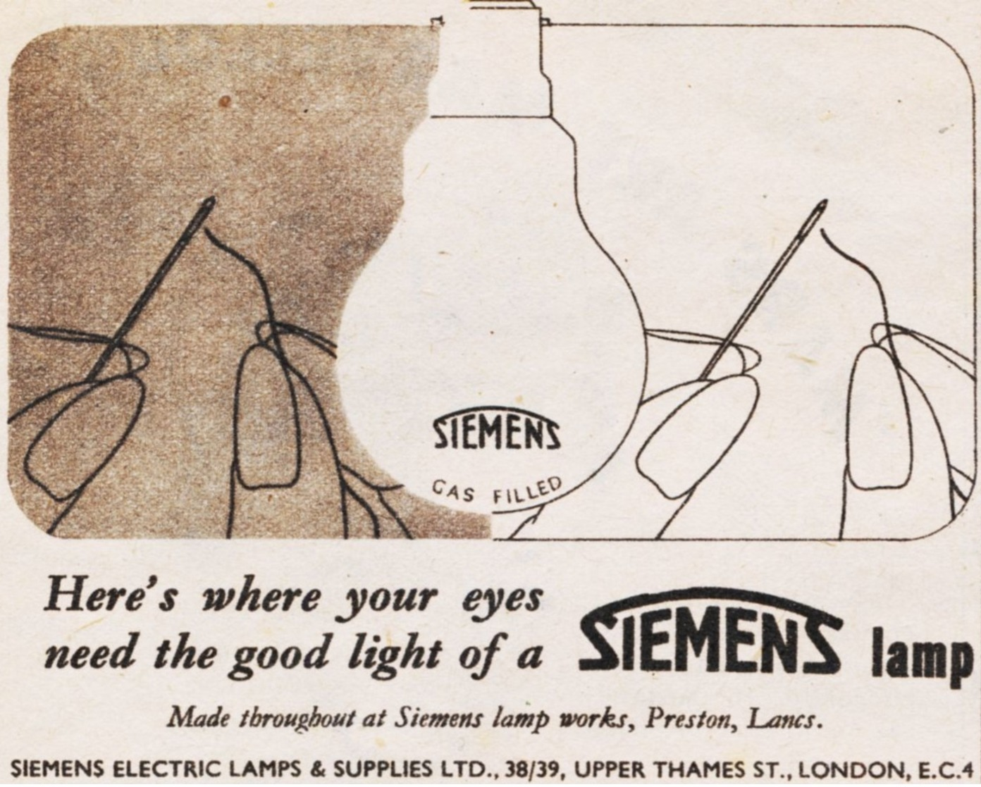 Original-Anzeige / Advertise (UK) 1946 - SIEMENS LAMP / GLÜHBIRNE - Ca. 90 X 75 Mm - Werbung