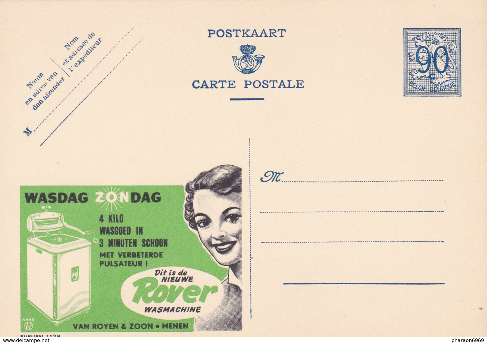 Carte Entier Postal Pubibels 1129 Maché à Laver Rover Menen - Publibels