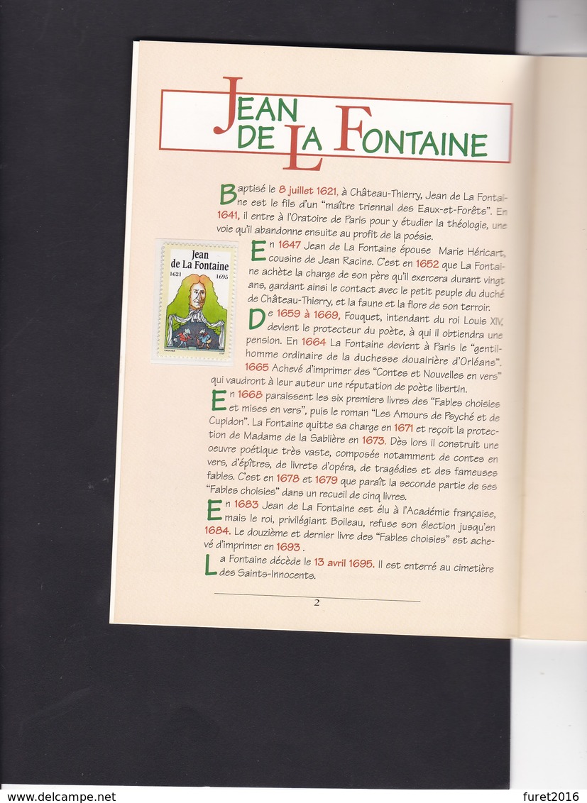 Tricentenaire De La Mort De Jean De La Fontaine  Avec Six Fables Et 8 Timbres - Altri & Non Classificati