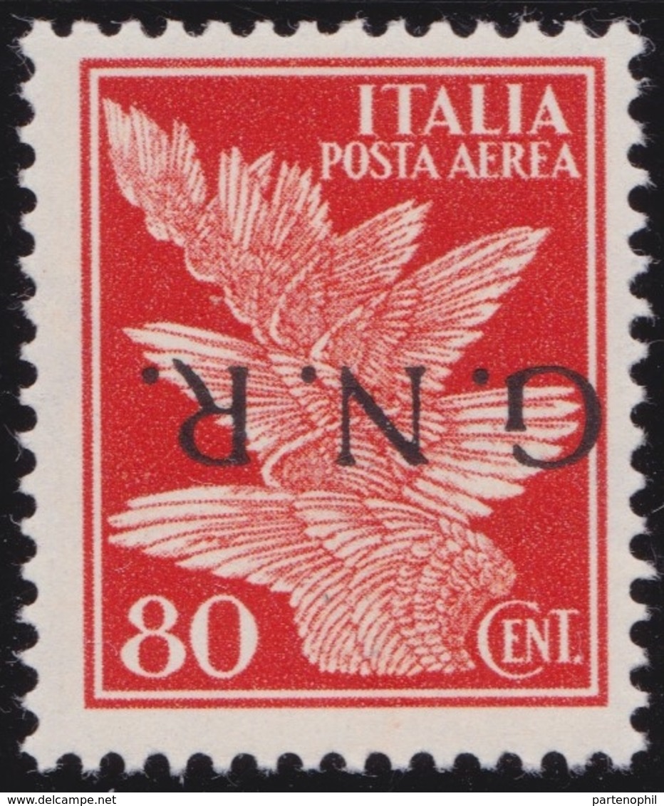 Rep. Sociale Varietà - 248 ** 1944 - Pegaso 80 C. Arancio Soprastampa G.N.R Capovolta N. 120a. Cert. E. Diena - Luchtpost