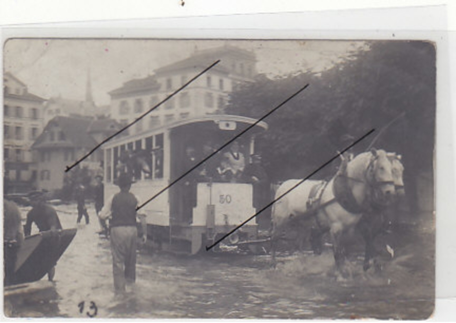 Luzern - Pferdetram Bei Hochwasser - Grossaufnahme - Foto Weber, Luzern        (P-245-91010) - Luzern