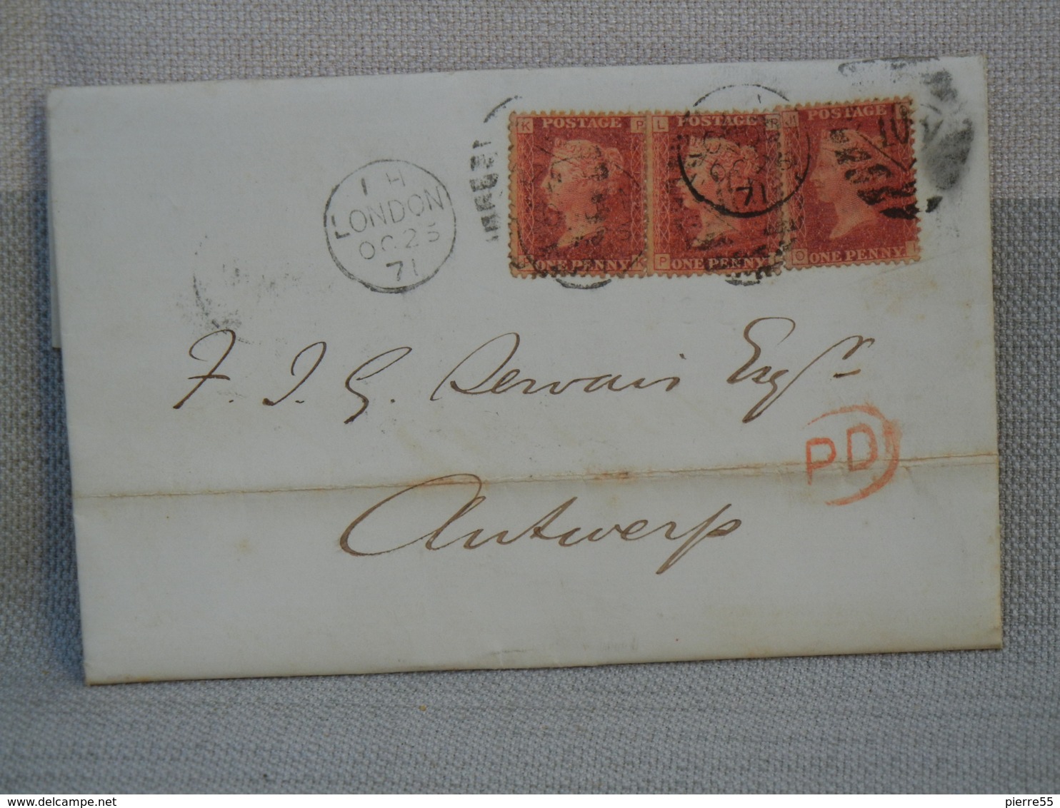 LETTRE CACHETEE- 3 X ONE PENNY ROUGE DENTELE - OBLITERES + CACHET LONDON 1871 - Briefe U. Dokumente