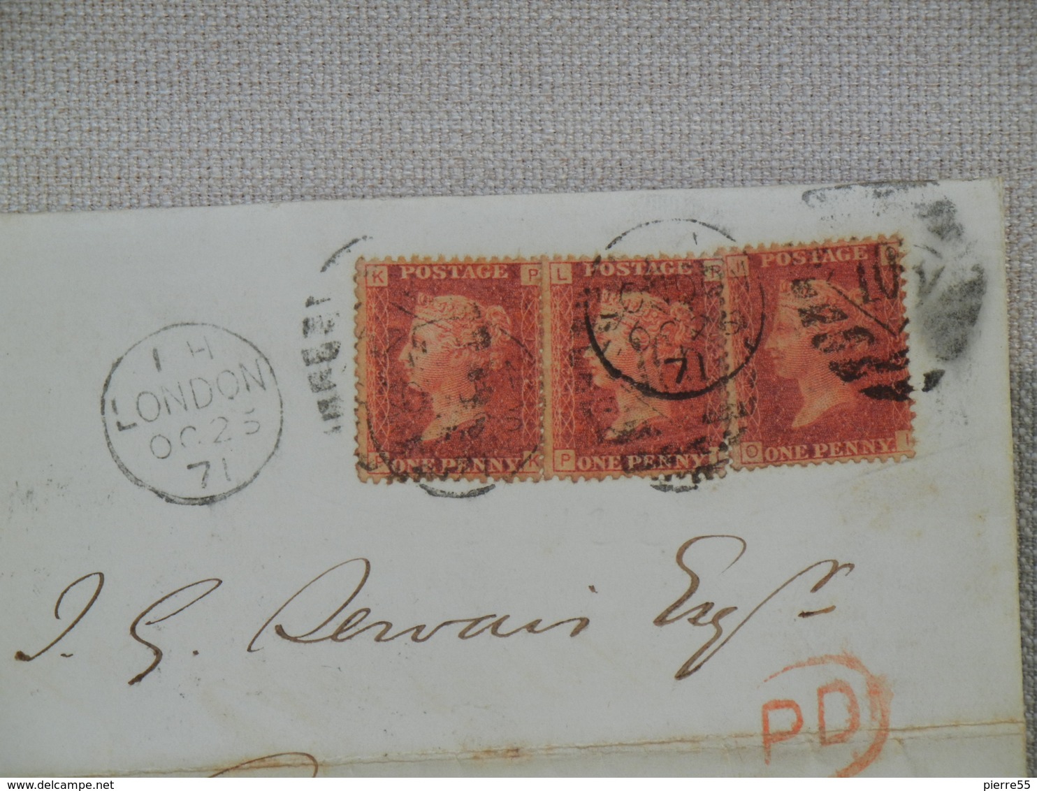 LETTRE CACHETEE- 3 X ONE PENNY ROUGE DENTELE - OBLITERES + CACHET LONDON 1871 - Briefe U. Dokumente