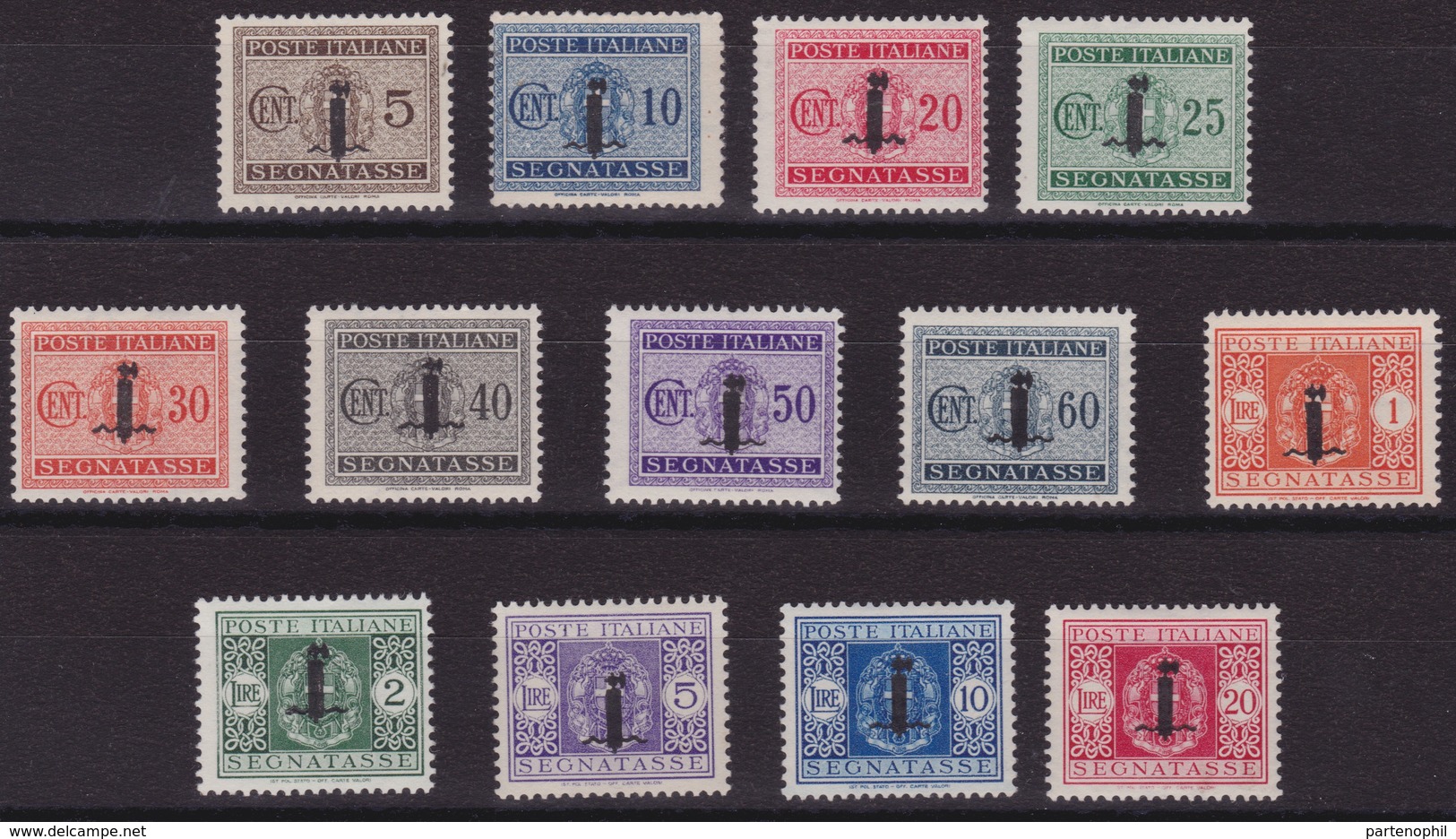 Rep. Sociale - 255 ** 1944 - Segnatasse Soprastampati Con Piccolo Fascio N. 60/72. Cert. E. Diena. Cat. € 1000,00. SPL - Taxe