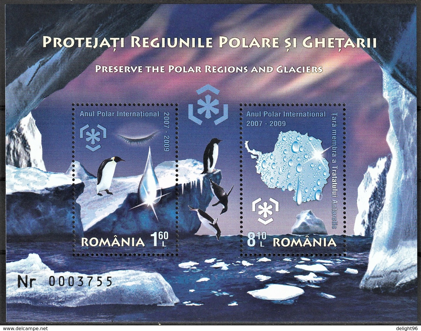 2009 Romania Preservation Of Polar Regions And Glaciers Minisheet (** / MNH / UMM) - Preservare Le Regioni Polari E Ghiacciai