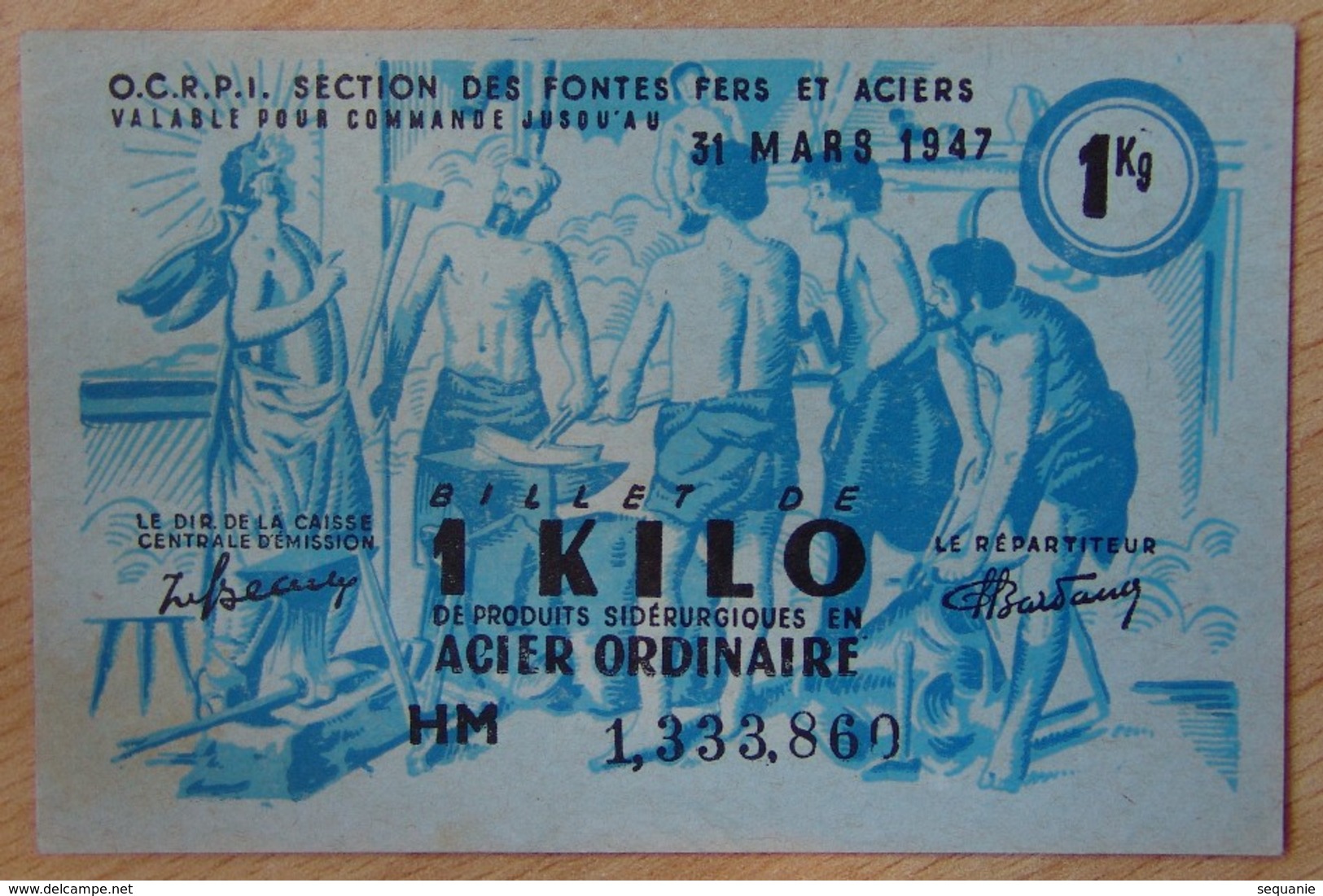 Billet Matière - 1 Kilo Acier Ordinaire 31 Mars 1947 - Bons & Nécessité