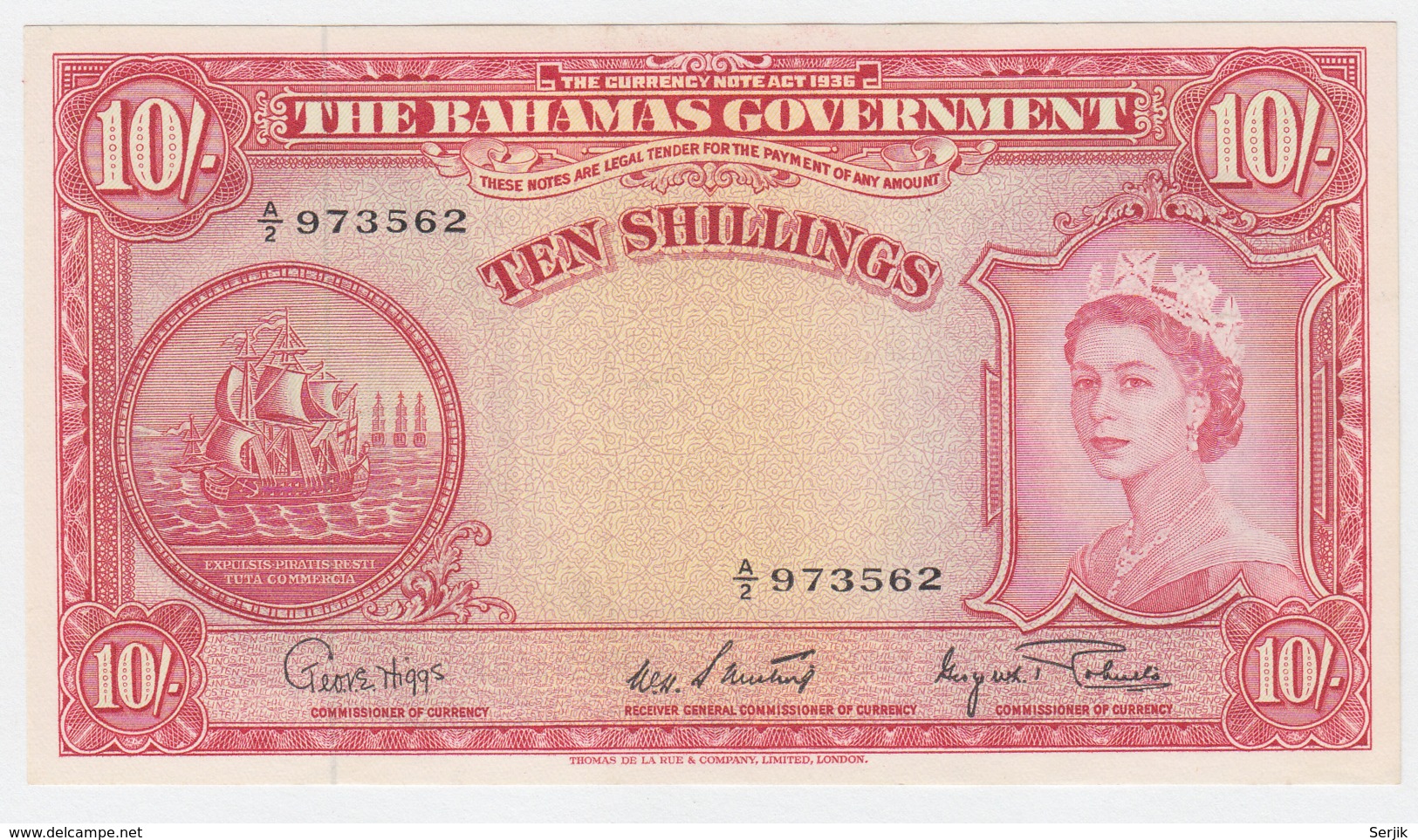 Bahamas 10 Shillings 1953 AUNC+ Pick 14d 14 D - Bahamas