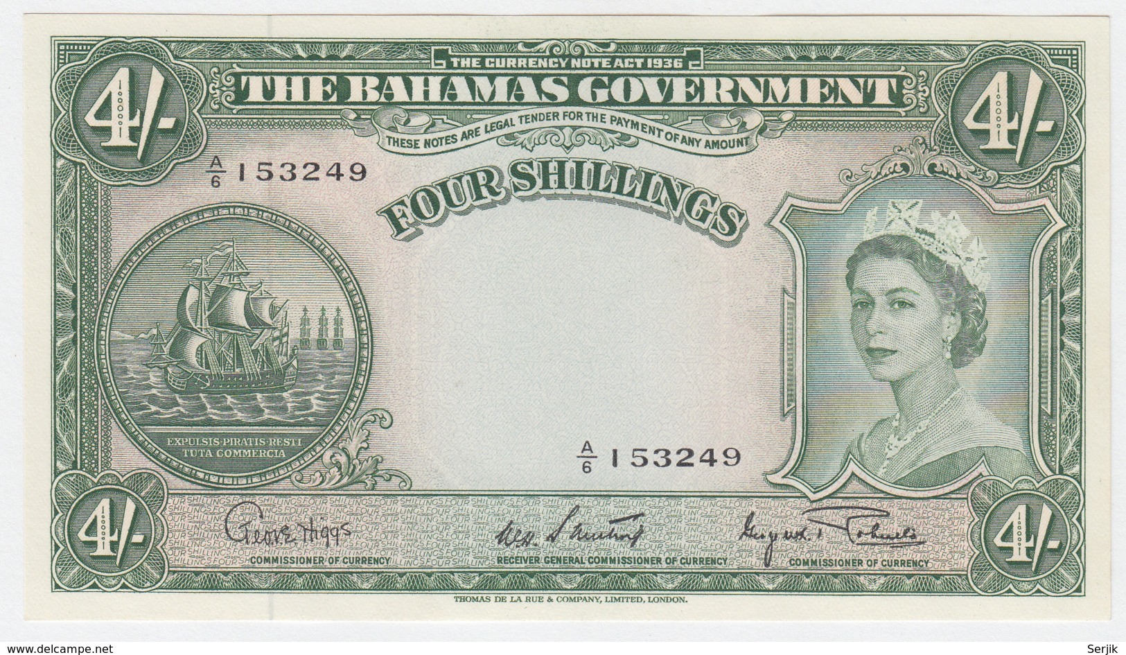 Bahamas 4 Shillings 1953 UNC NEUF Crisp Banknote Pick 13d 13 D - Bahamas