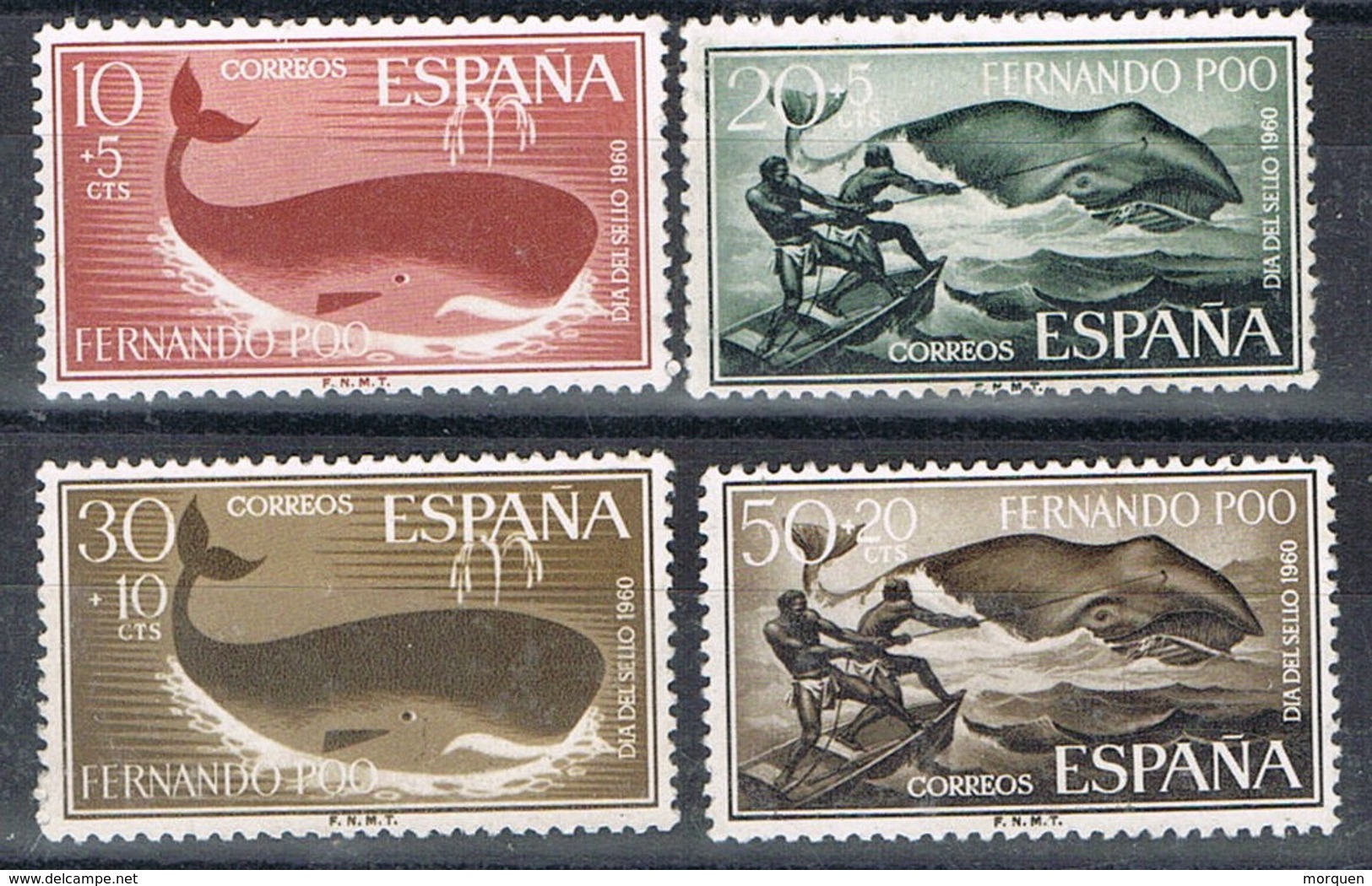 Serie Completa FERNANDO POO 1960, Colonia Española, Ballenas, Num 192-195 * - Fernando Po