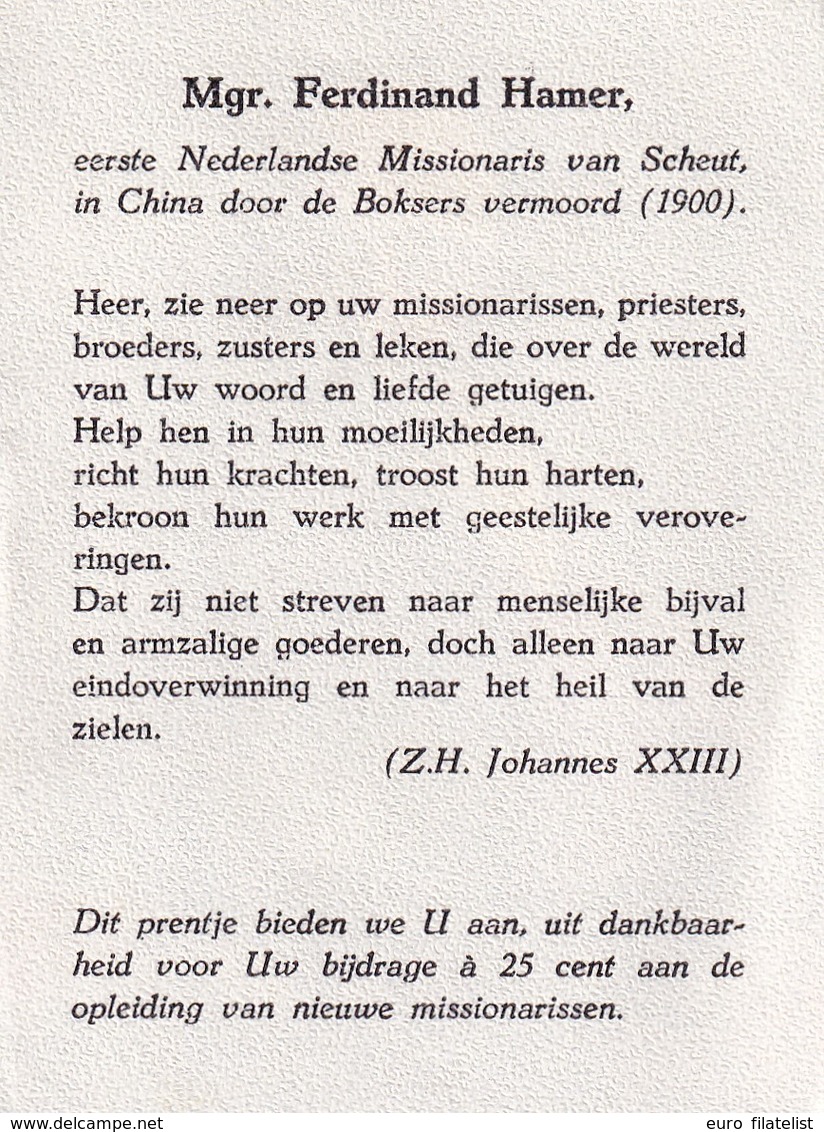 Mgr. Ferdinand Hamer, Bedankprentje Opleiding Missionarissen - Religion & Esotericism