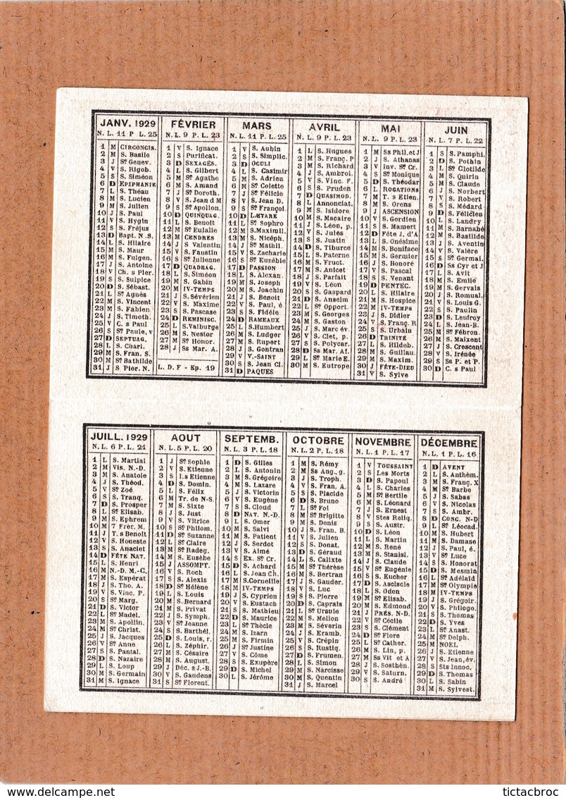 Calendrier Publicitaire Le Vernicire 1929 - Tamaño Pequeño : 1921-40