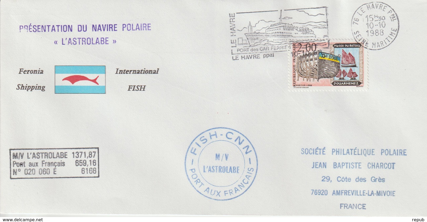 France 1988 Le Havre Présentation Du Navire Polaire Astrolabe - Seepost