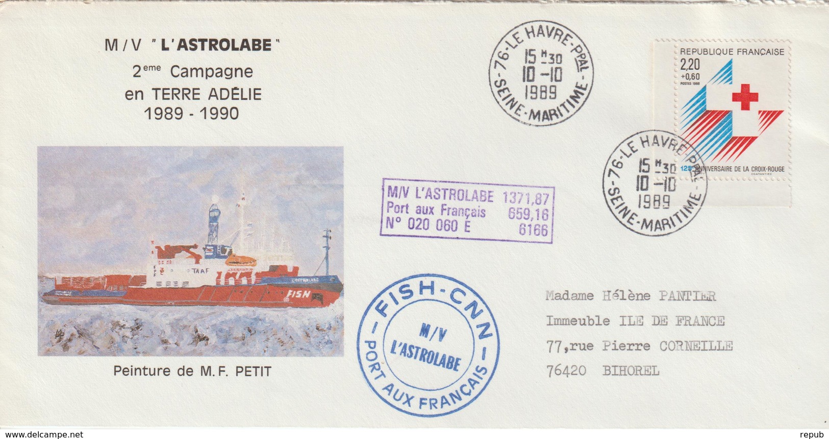 France 1989 Le Havre 2ème Campagne Du Navire Polaire Astrolabe - Scheepspost