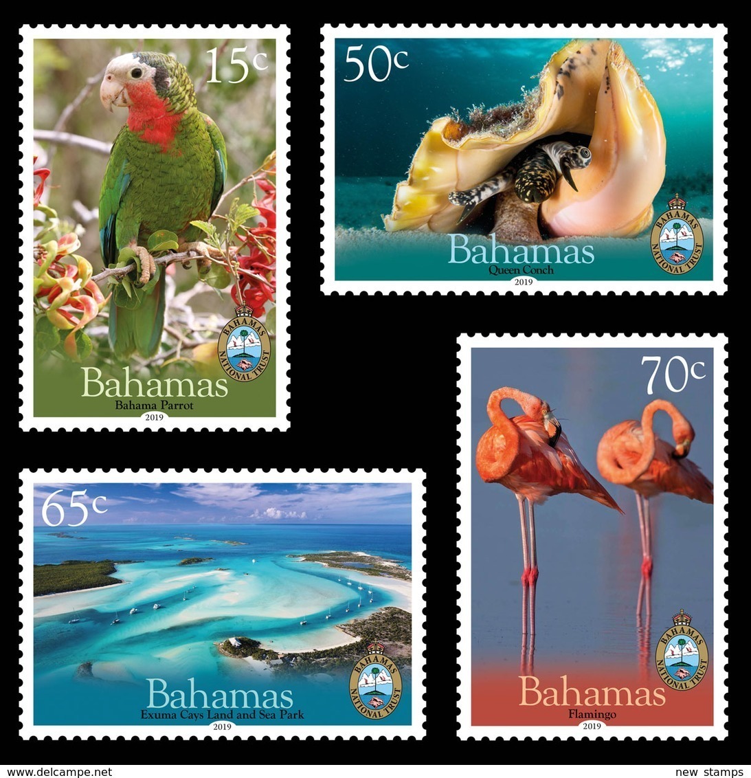 Bahamas 2019 60th Anniversary National Trust Birds Parrot Flamingo Shell 4v MNH - Bahamas (1973-...)