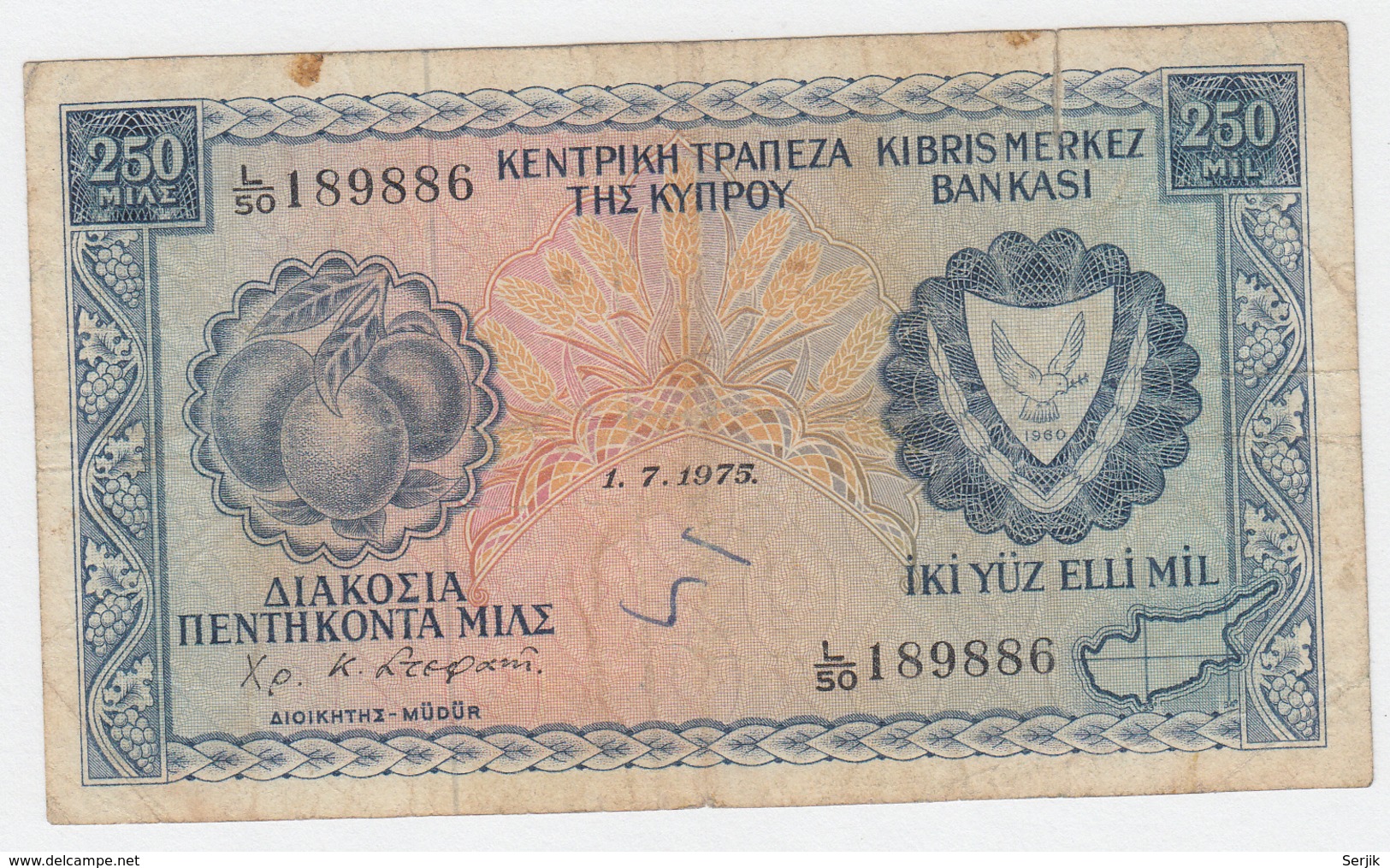 CYPRUS 250 Mills 1975 VG Banknote Pick 41c - Chipre