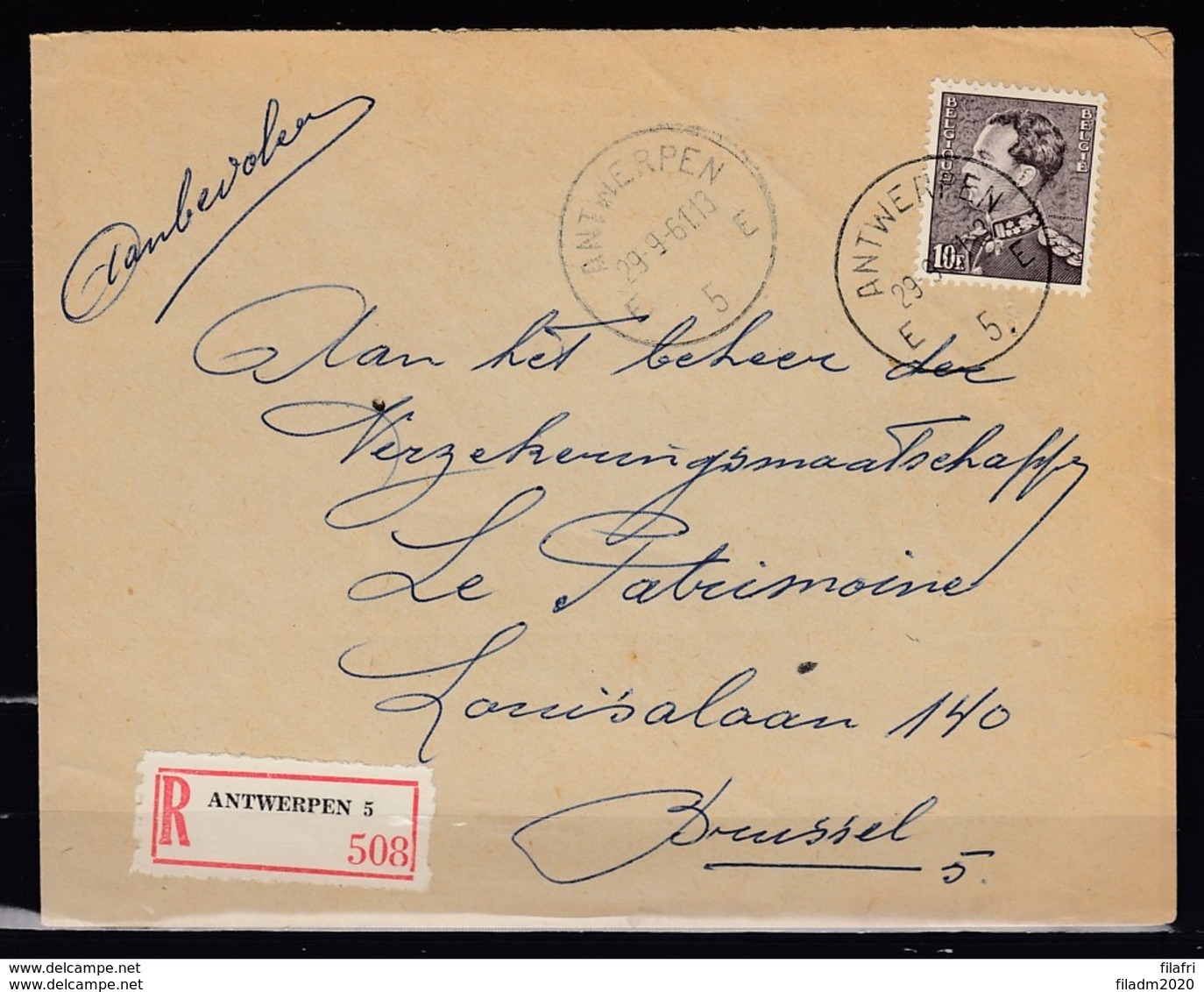 848A Op Aangetekende Brief Gestempeld ANTWERPEN E 5 E - 1936-1951 Poortman