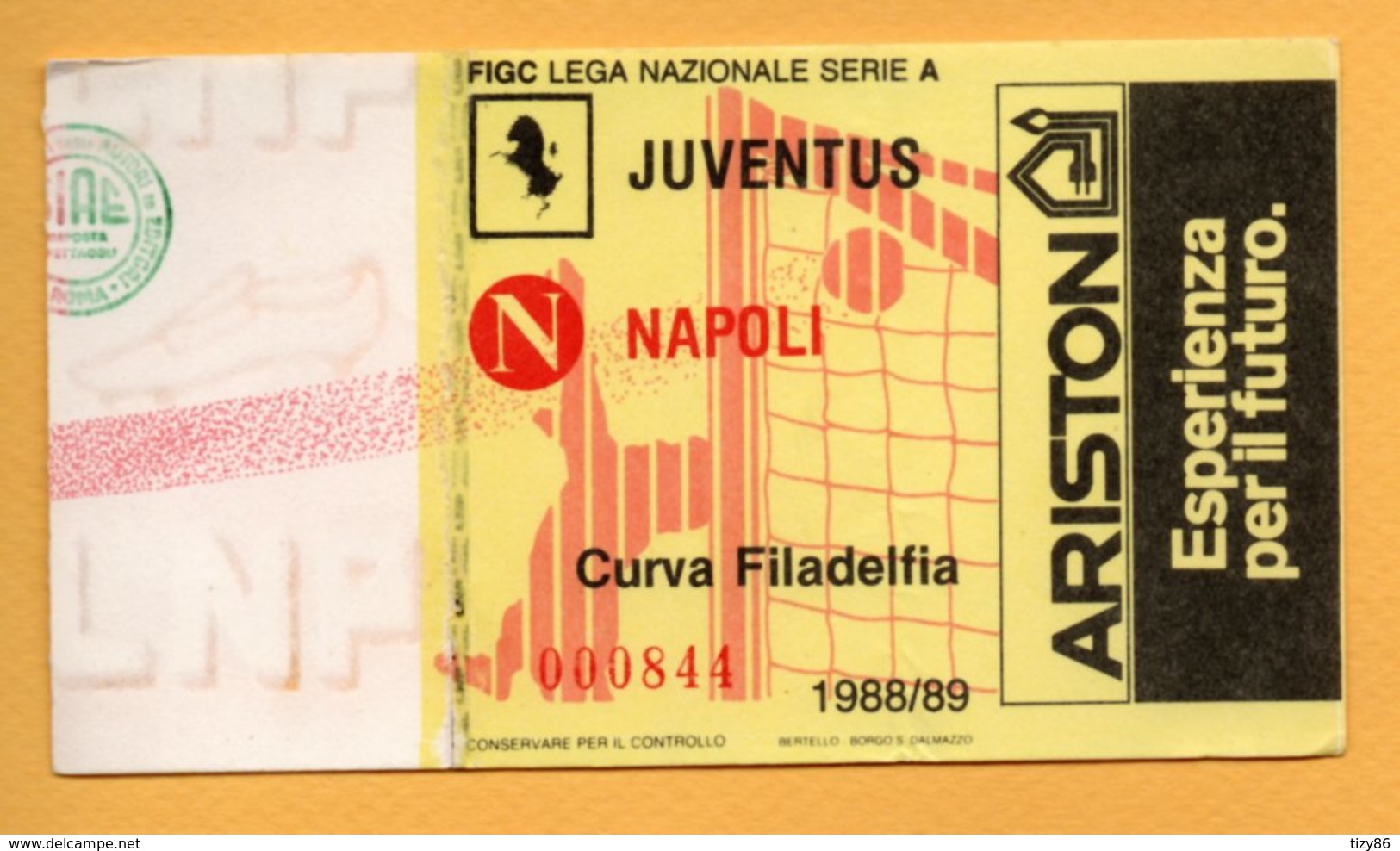 Biglietto Ingresso Stadio Juventus-Napoli 1988/89 - Tickets - Vouchers