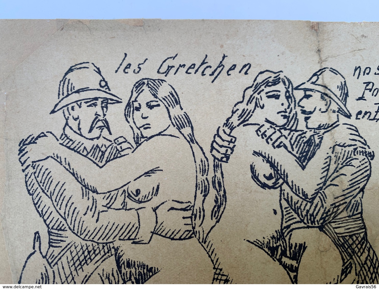 GRAVURE érotique Mettant En Scène Le Poilu Et Le Kaiser, Format 16 X 20 Cm Entoilées 14 18 WWI - 1914-18