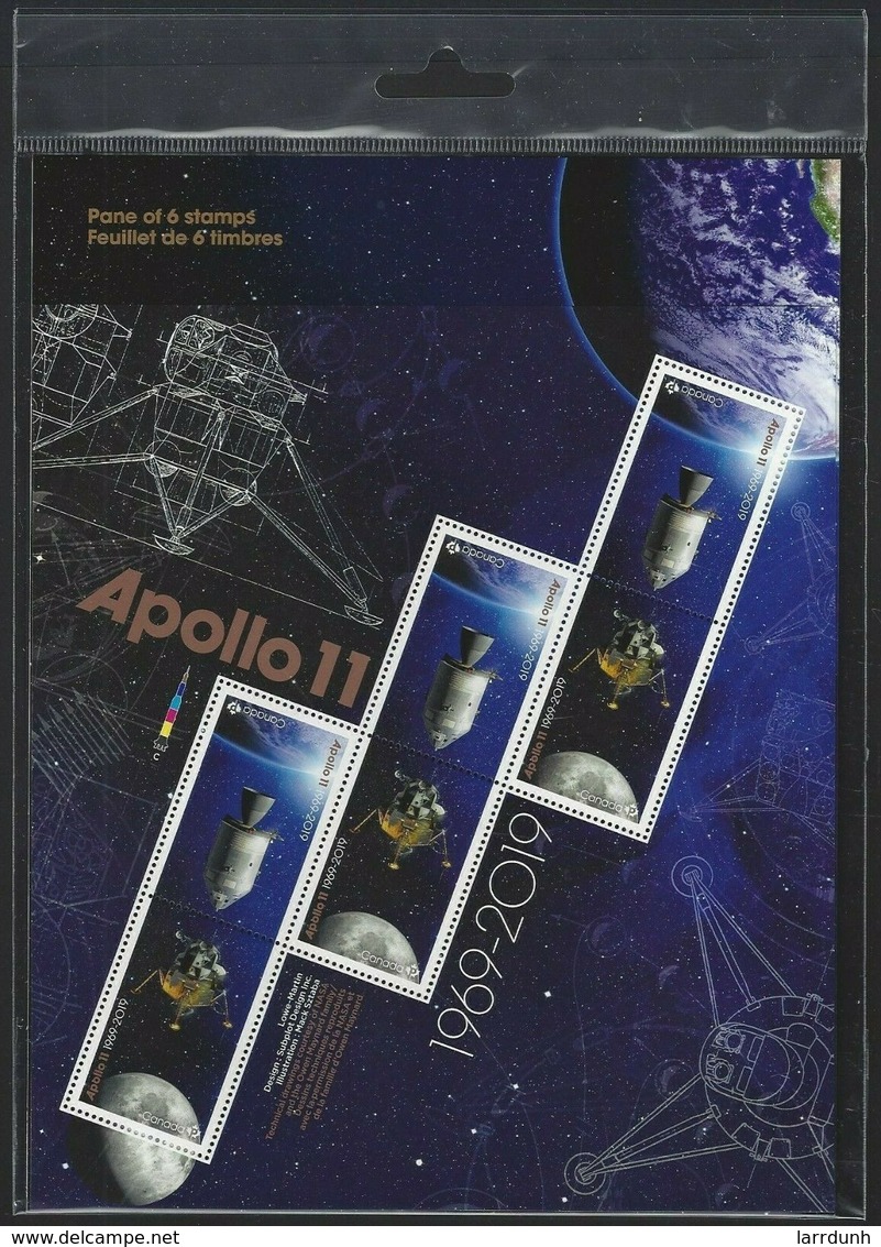 Canada Apollo 11 Moon NASA Exploration Pane Of 6 Stamps Space Exploration MNH 2019 A04s - Blocs-feuillets