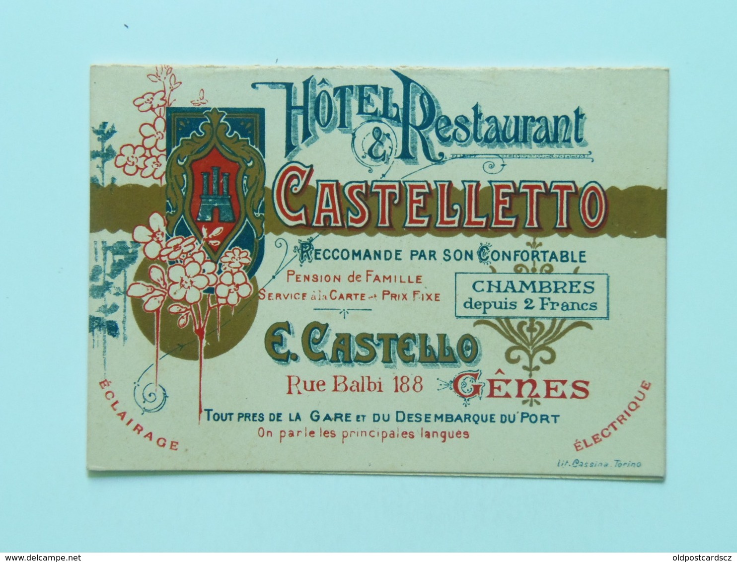 Torino 10131 Hotel Castelletto Map Pension De Famillie Litho Cassina - Bar, Alberghi & Ristoranti