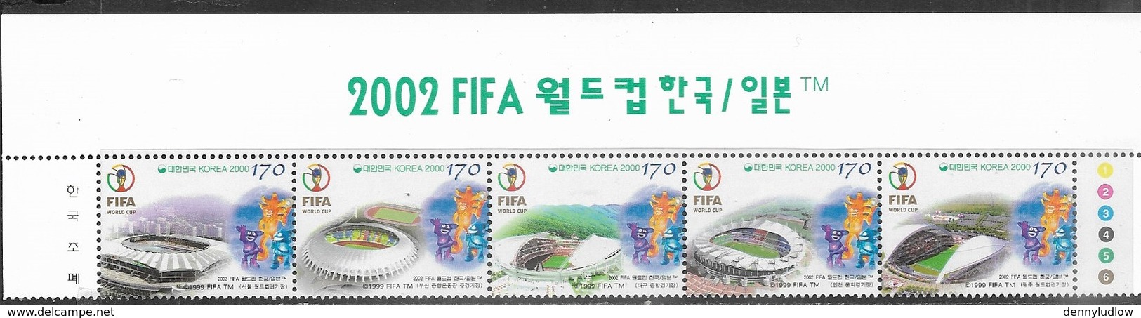 Korea  2000   Sc#2039   Soccer Stadiums Header & Strip Of 5   MNH   2016 Scott Value $7.50 - Korea, South