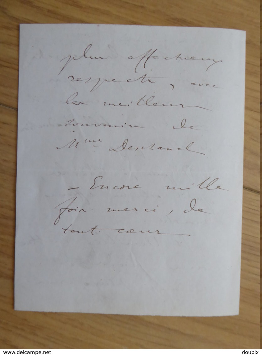 Emile DESCHANEL (1819-1904) Politique ( 1870 / Empire ... ) Père Président PAUL - 2 x AUTOGRAPHE à Paul Foucher.