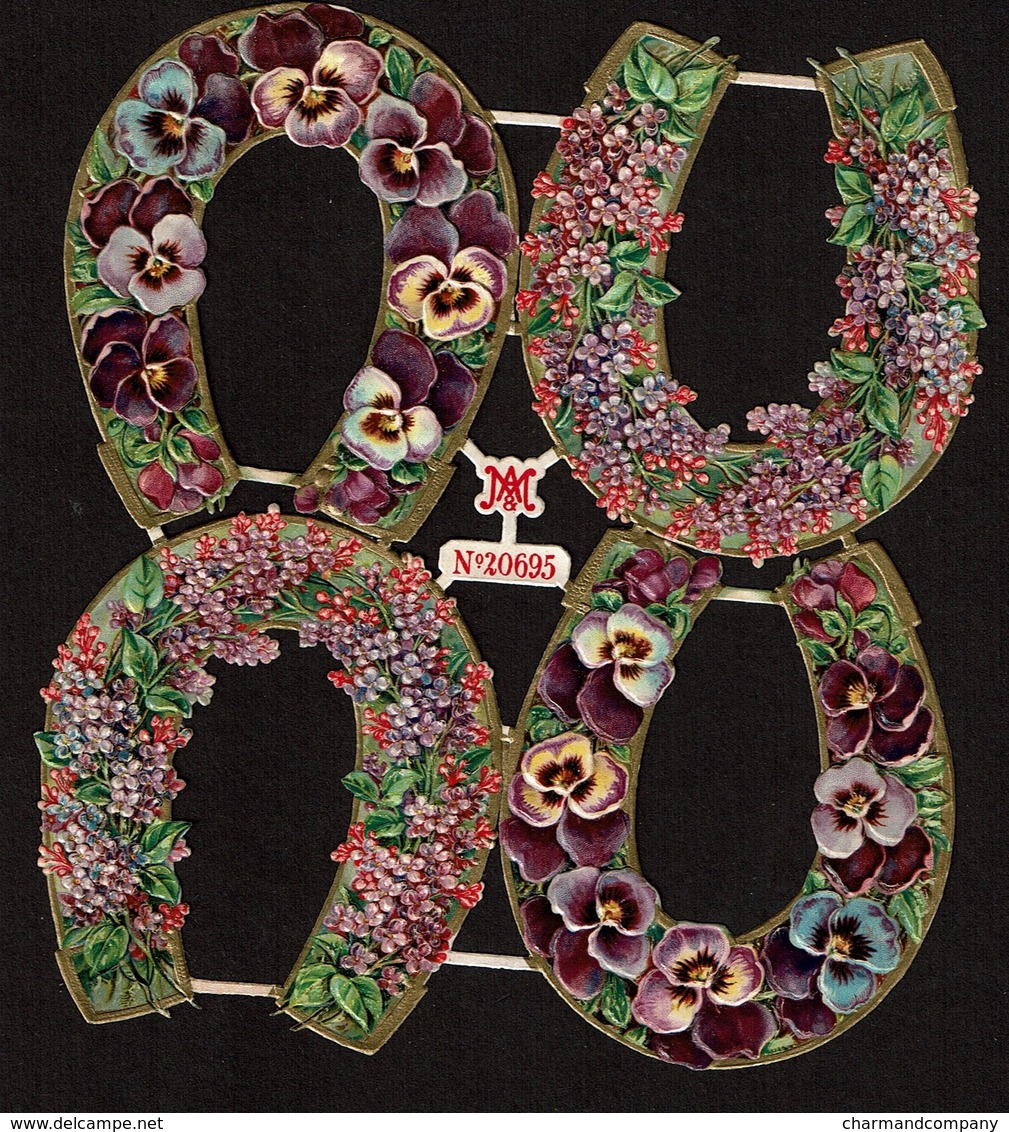 Albrecht & Meister - A & M N° 20695 - SCRAP -  DECOUPIS  - DIE-CUT Gaufré / Embossed - Flowers - Horse Shoes - 2 Scans - Flowers