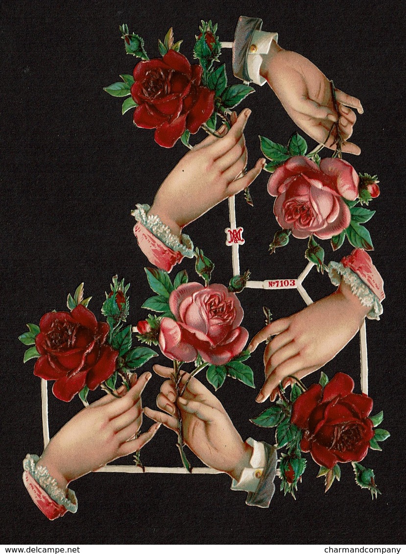 Albrecht & Meister - A & M N° 7103 - SCRAP -  DECOUPIS  - DIE-CUT Gaufré / Embossed - Roses * Hands / Mains - 2 Scans - Flowers