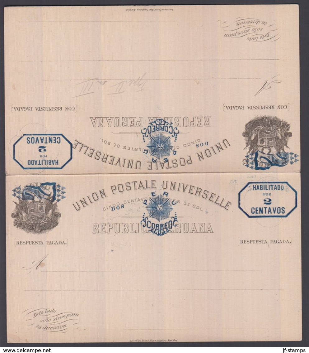 1895. PERU. UNION POSTALE UNIVERSELLE REPUBLICA PERUANA HABILITADO POR 2 CENTAVOS / 5... () - JF362053 - Peru