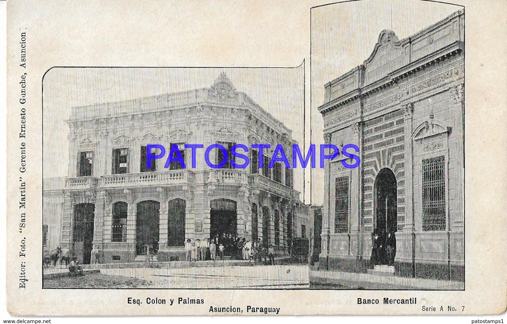 134412 PARAGUAY ASUNCION BANK BANCO MERCANTIL ESQ. COLON Y PALMAS MULTI VIEW POSTAL POSTCARD - Paraguay