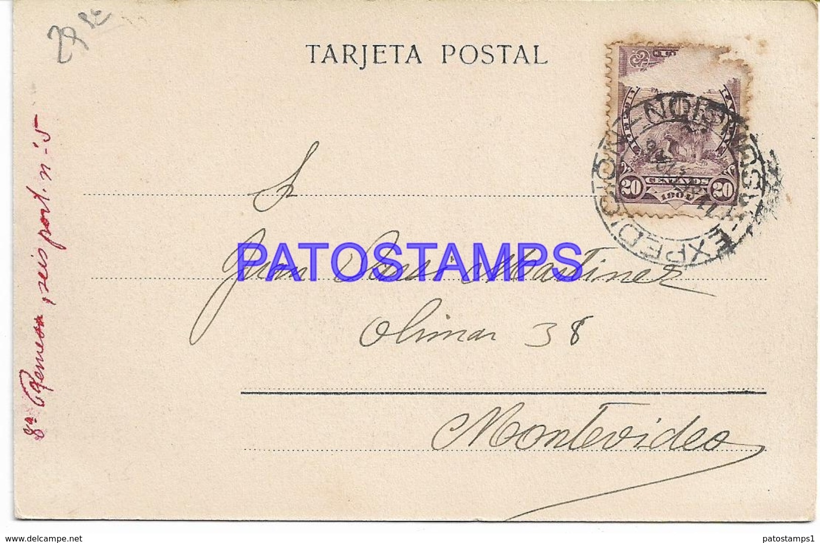 134432 PARAGUAY PLAZOLETA DEL PUERTA YEAR 1906 CIRCULATED TO URUGUAY POSTAL POSTCARD - Paraguay