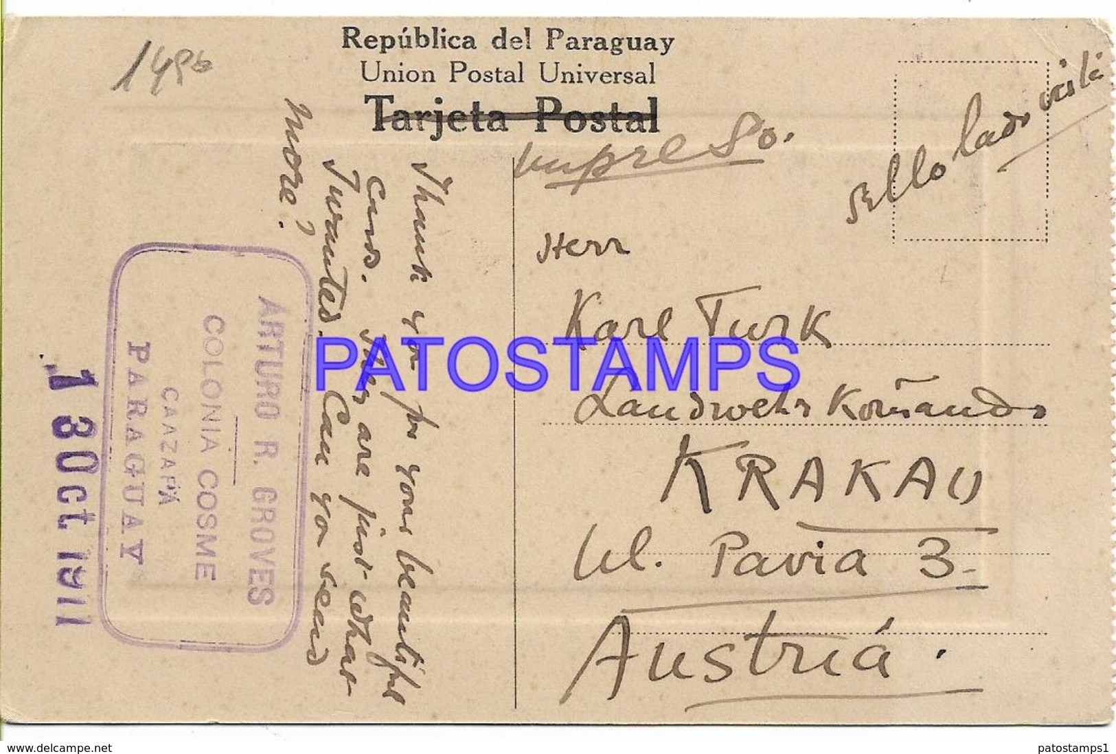 134440 PARAGUAY ASUNCION DEPARTAMENTO DE POLICIA Y CLUB ALEMAN CIRCULATED TO AUSTRIA POSTAL POSTCARD - Paraguay