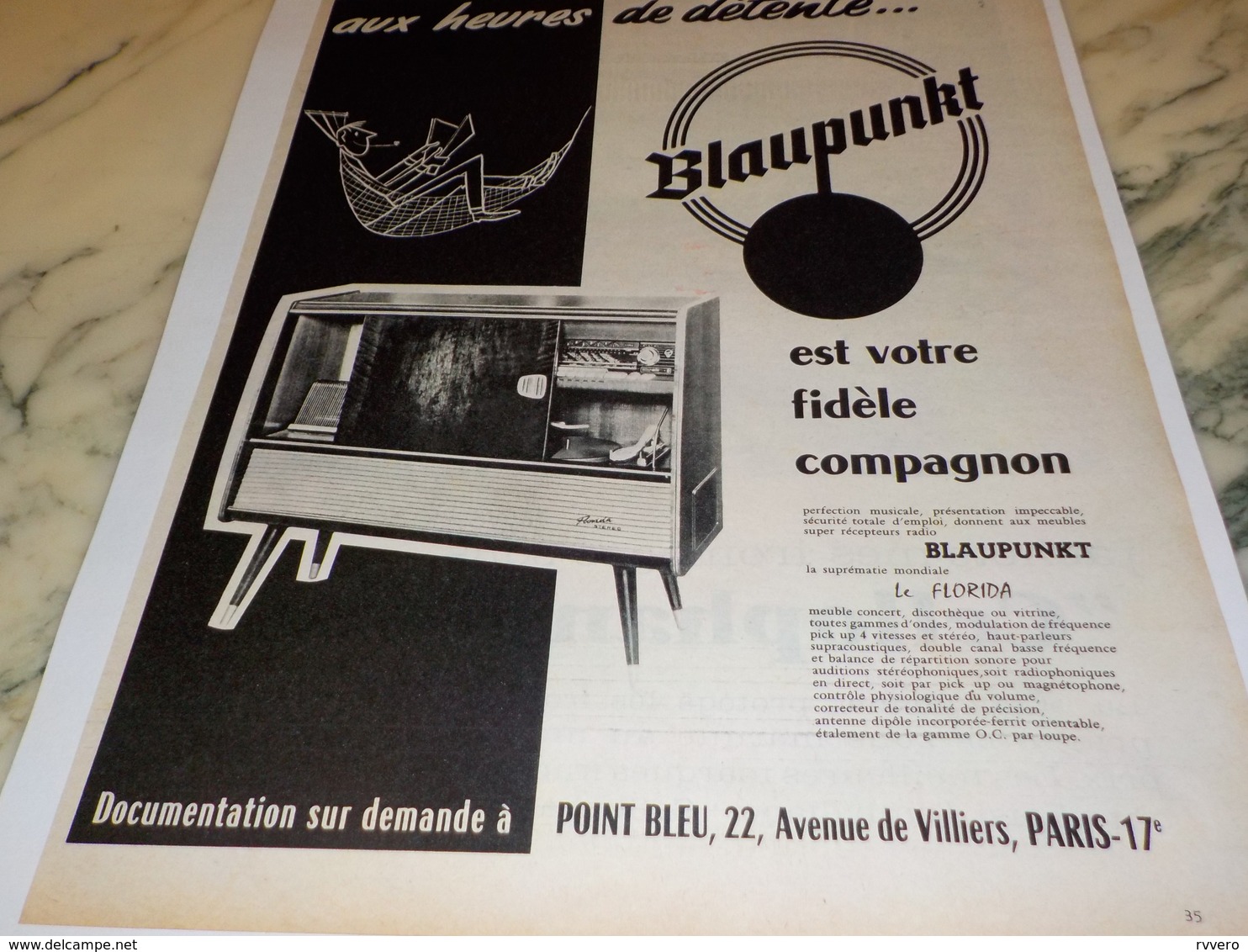 ANCIENNE   PUBLICITE LE FLORIDA  BLAUPUNKT  1960 - Altri & Non Classificati