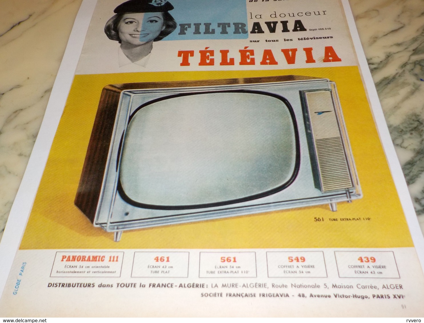 ANCIENNE PUBLICITE TELEVISION TELEAVIA  1960 - Fernsehgeräte