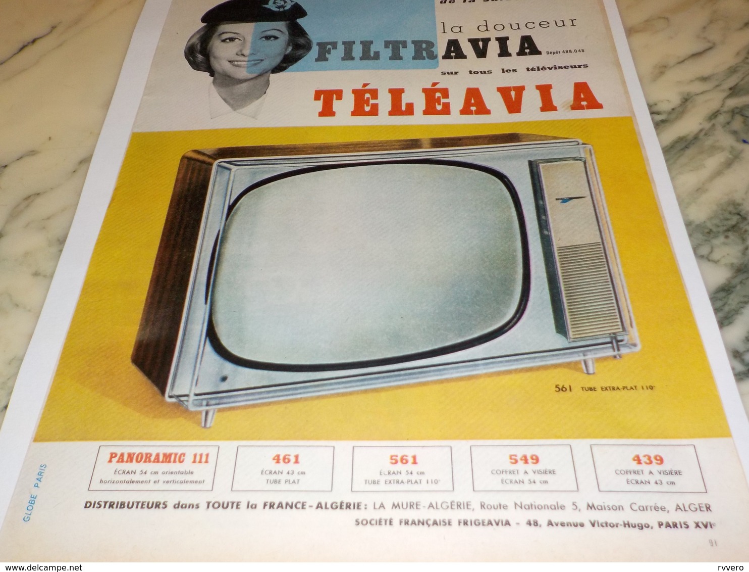 ANCIENNE PUBLICITE TELEVISION TELEAVIA  1960 - Televisione