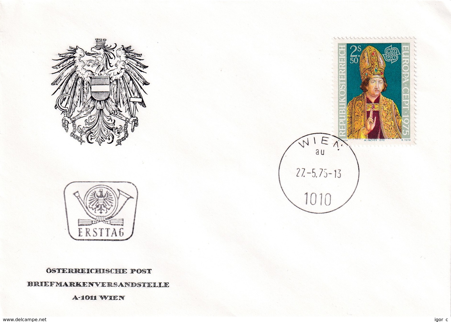 Austria 1975 Cover: Eagle Adler; Europa Cept;  High Priest Michael Pacher; Religion; Art Paintings - FDC