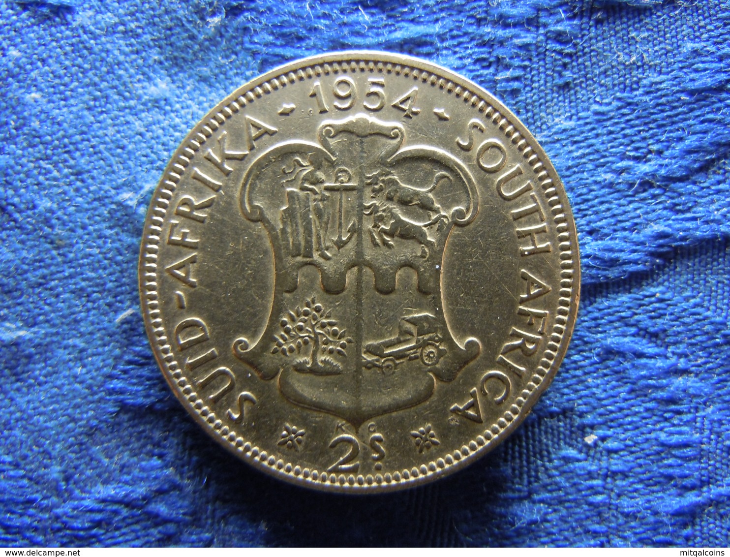 SOUTH AFRICA 2 SHILLINGS 1954, KM50 Cleaned - Südafrika