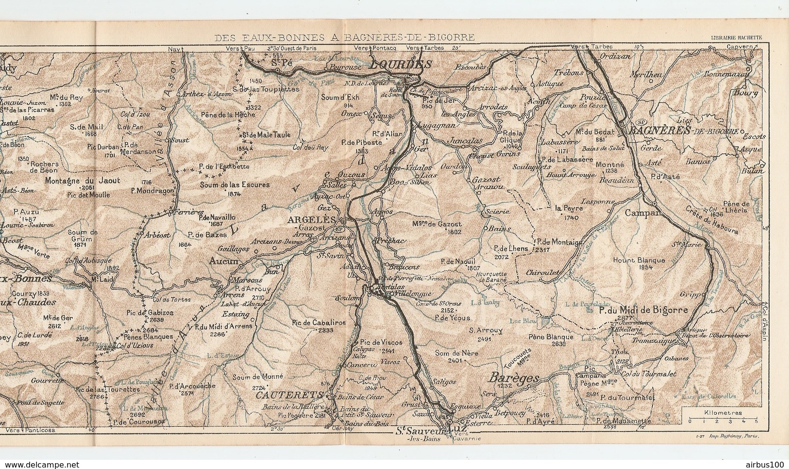 CARTE PLAN 1927 - 15,5 X 33 Cm - PYRÉNÉES - DES EAUX BONNES à BAGNERES De BIGORRE - BAREGES ARGELES CAUTERETS ARUDY - Mapas Topográficas