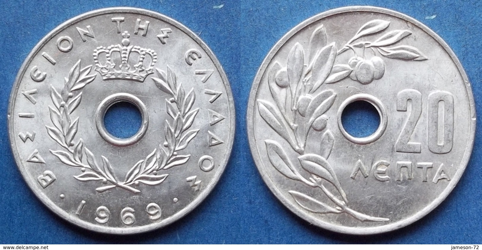 GREECE - 20 Lepta 1969 KM# 79 Transitional Coinage (1967-73) - Edelweiss Coins - Griekenland