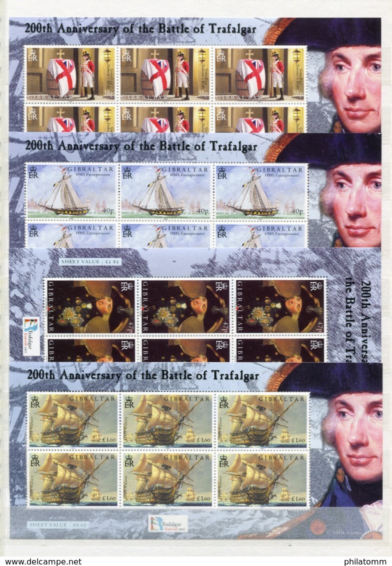 Gibraltar - Mi.Nr. 1117 / 1120 - "200. Jahrestag Trafalgar-Seeschlacht" (6 Satz Kleinbogen / 6 Set Sheet) ** / MNH - Gibraltar