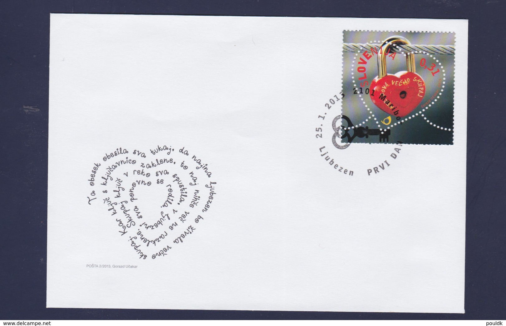 Slovenia FDC 2013 Heart Formed Stamp - Greeting (G110-58) - Slovenië