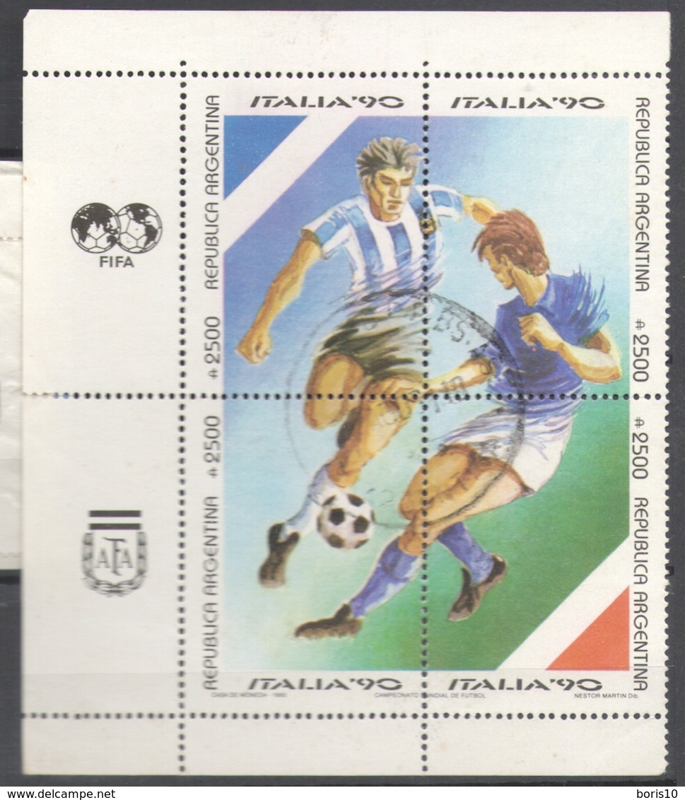 Argentina Used 1990 Football, Soccer, World Cup, Italy Block - Usados