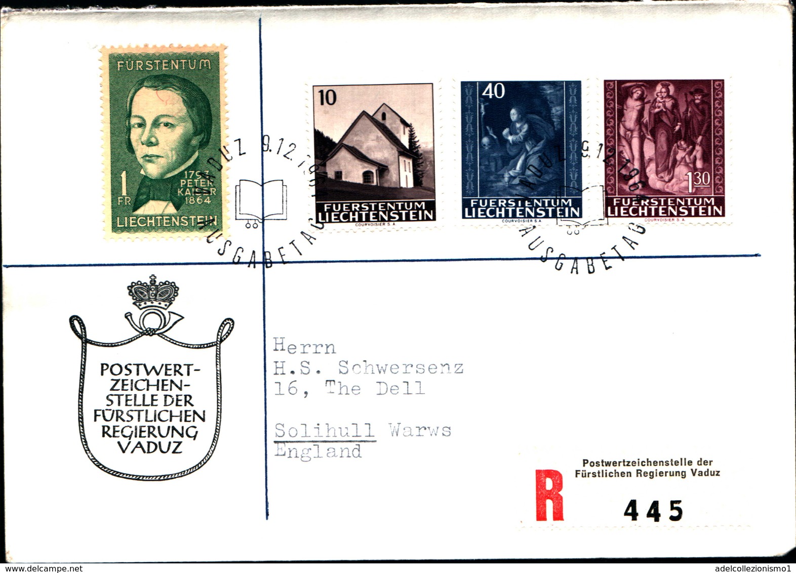 14510) LIECHTENSTEIN  FDC RACCOMANDATA-9-12-1964 CON SERIE Natale/WEIHNACHTEN+PETER KAISER - Collections