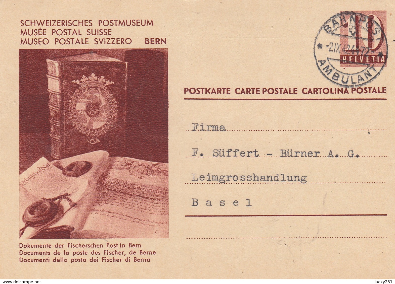 Suisse - Entier Postal - Oblitération Le  02/091942 -  Musée Postal Suisse - Entiers Postaux