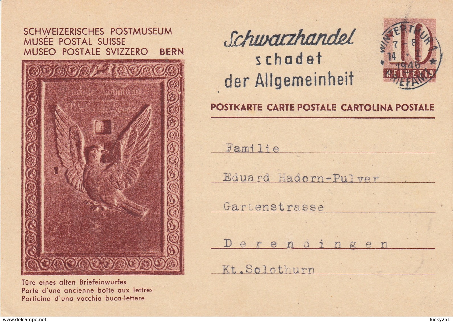 Suisse - Entier Postal - Oblitération Le 14/01/1946  - Musée Postal Suisse - Ganzsachen