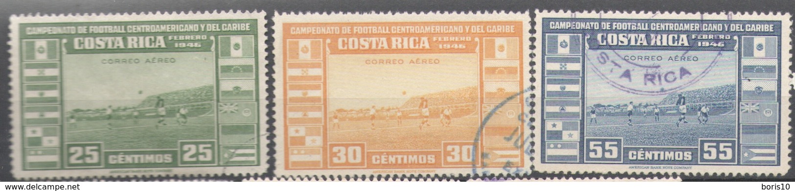 Costa Rica Used 1946 Football, Soccer,  Airmail - Central American And Caribbean Football Championship - Costa Rica